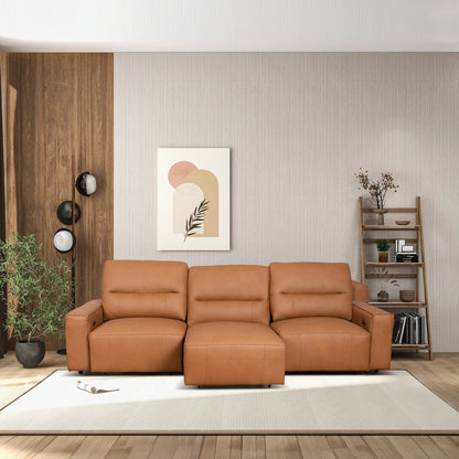 3 Seat Cognac Leather Convertible Sofa Bed for Living Room