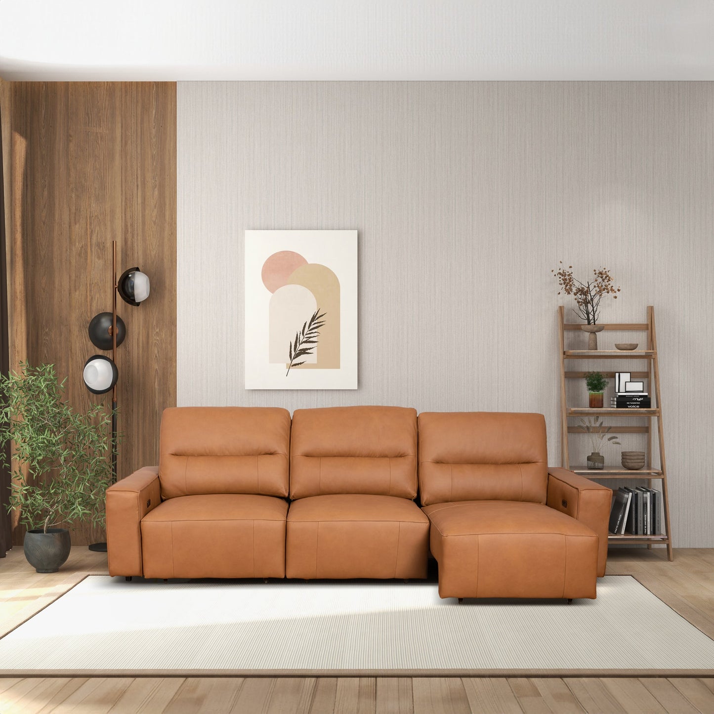 3 Seat Cognac Leather Convertible Sofa Bed for Living Room