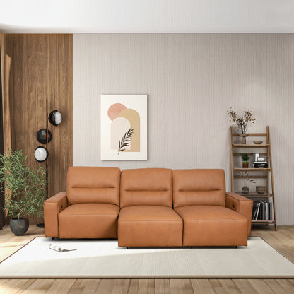 3 Seat Cognac Leather Convertible Sofa Bed for Living Room