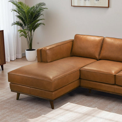 90" Tan Leather 3 Seat Sectional Sofa