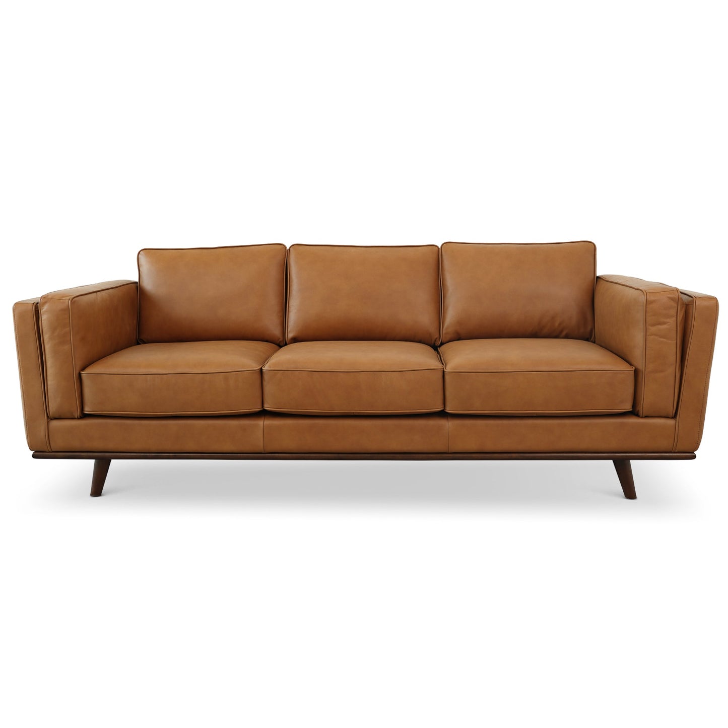 90" Tan Leather 3 Seat Sectional Sofa