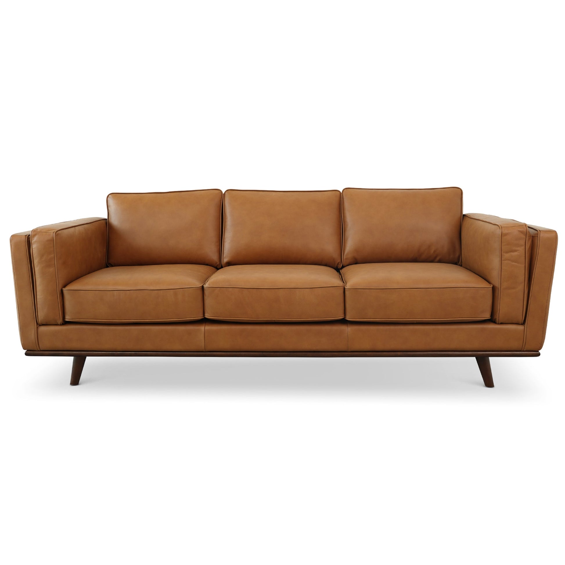 90" Tan Leather 3 Seat Sectional Sofa