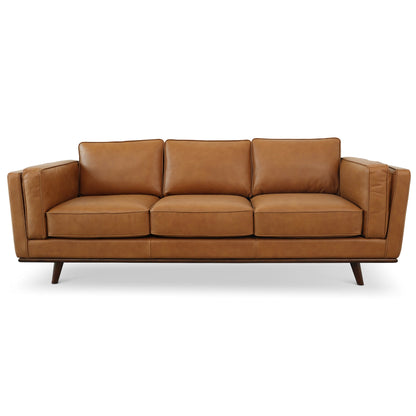 90" Tan Leather 3 Seat Sectional Sofa