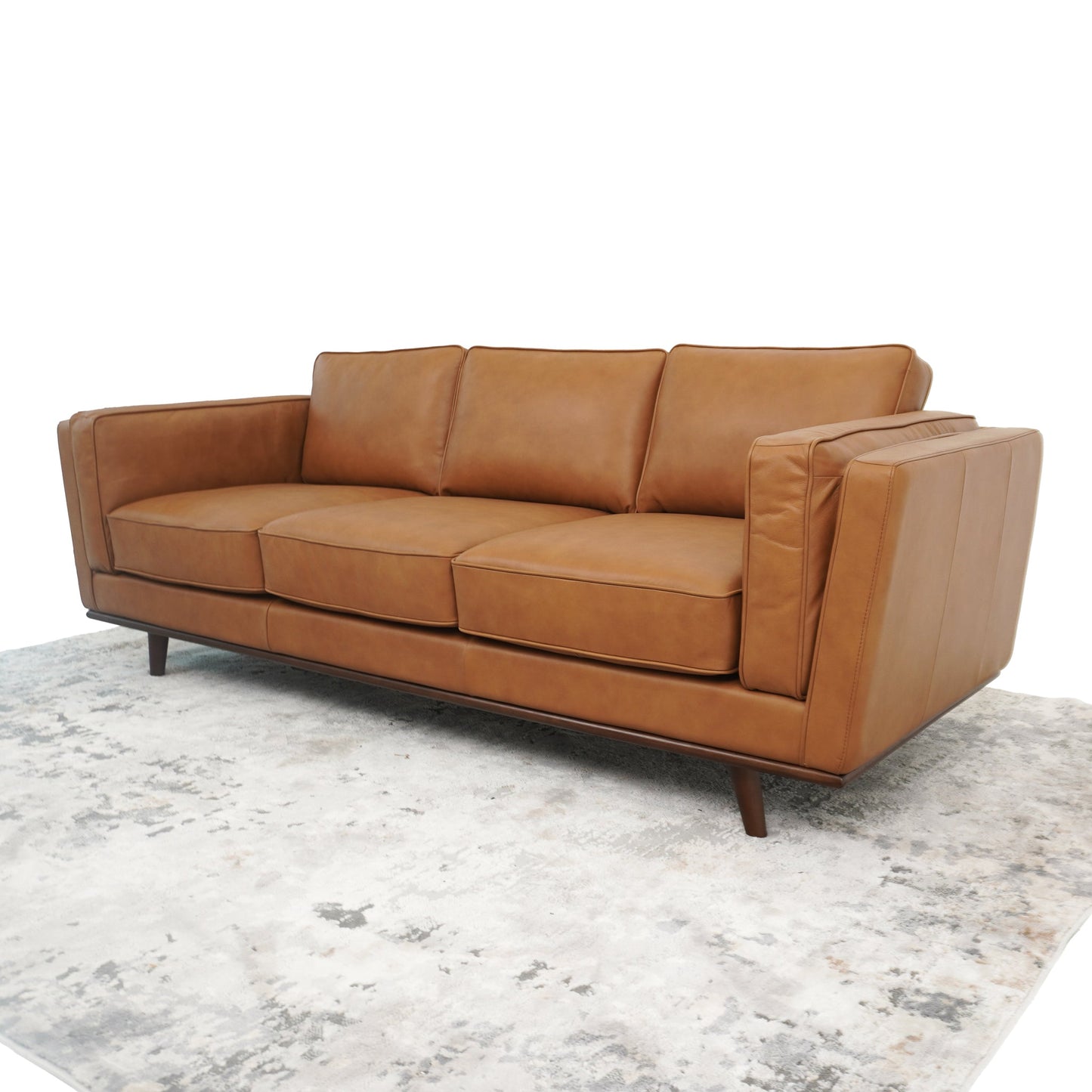 90" Tan Leather 3 Seat Sectional Sofa