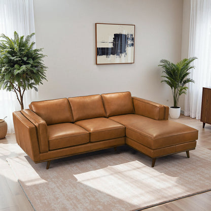 Tan Leather Sectional Sofa - 3 Seat Right Facing