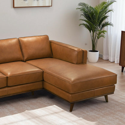 Tan Leather Sectional Sofa - 3 Seat Right Facing