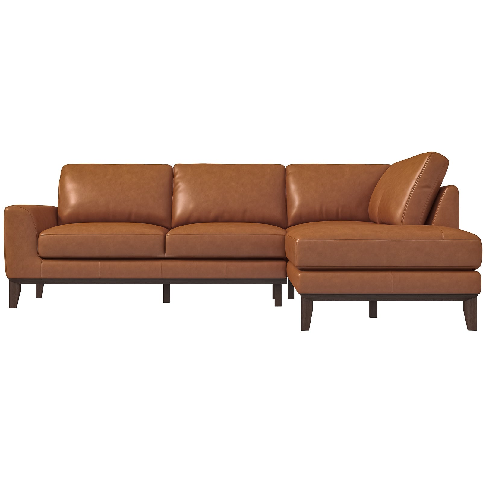 Tan Leather Sectional Sofa - 3 Seat Right Facing