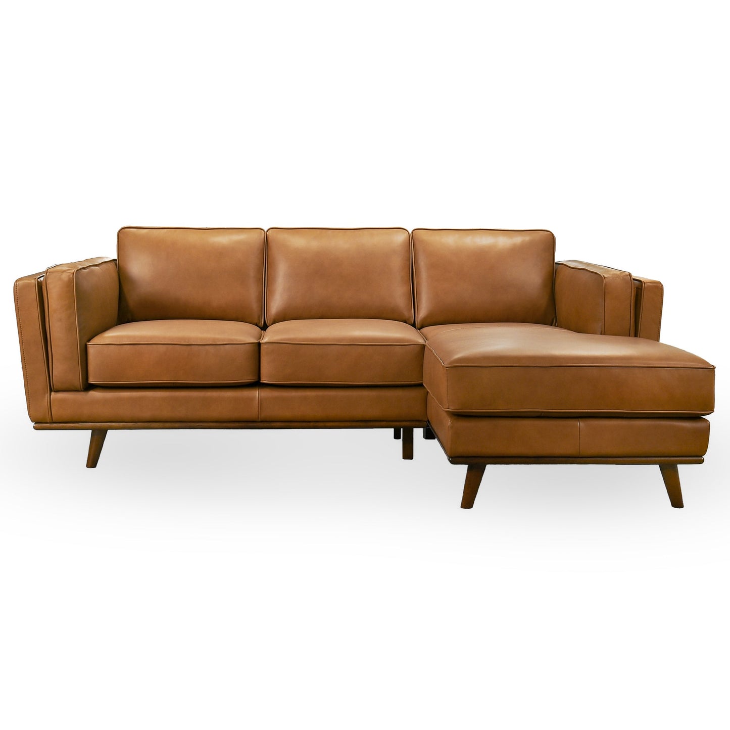 Tan Leather Sectional Sofa - 3 Seat Right Facing