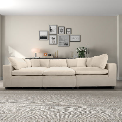 Six Seat Ivory Velvet Sectional Sofa for Living Room
