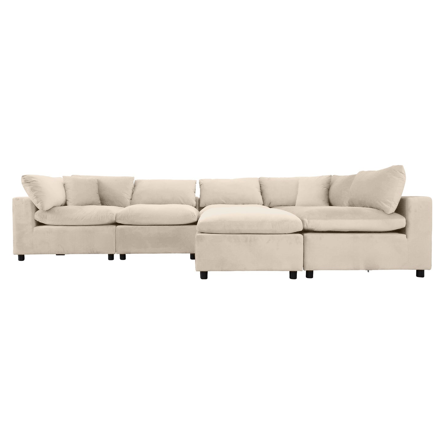 Six Seat Ivory Velvet Sectional Sofa for Living Room