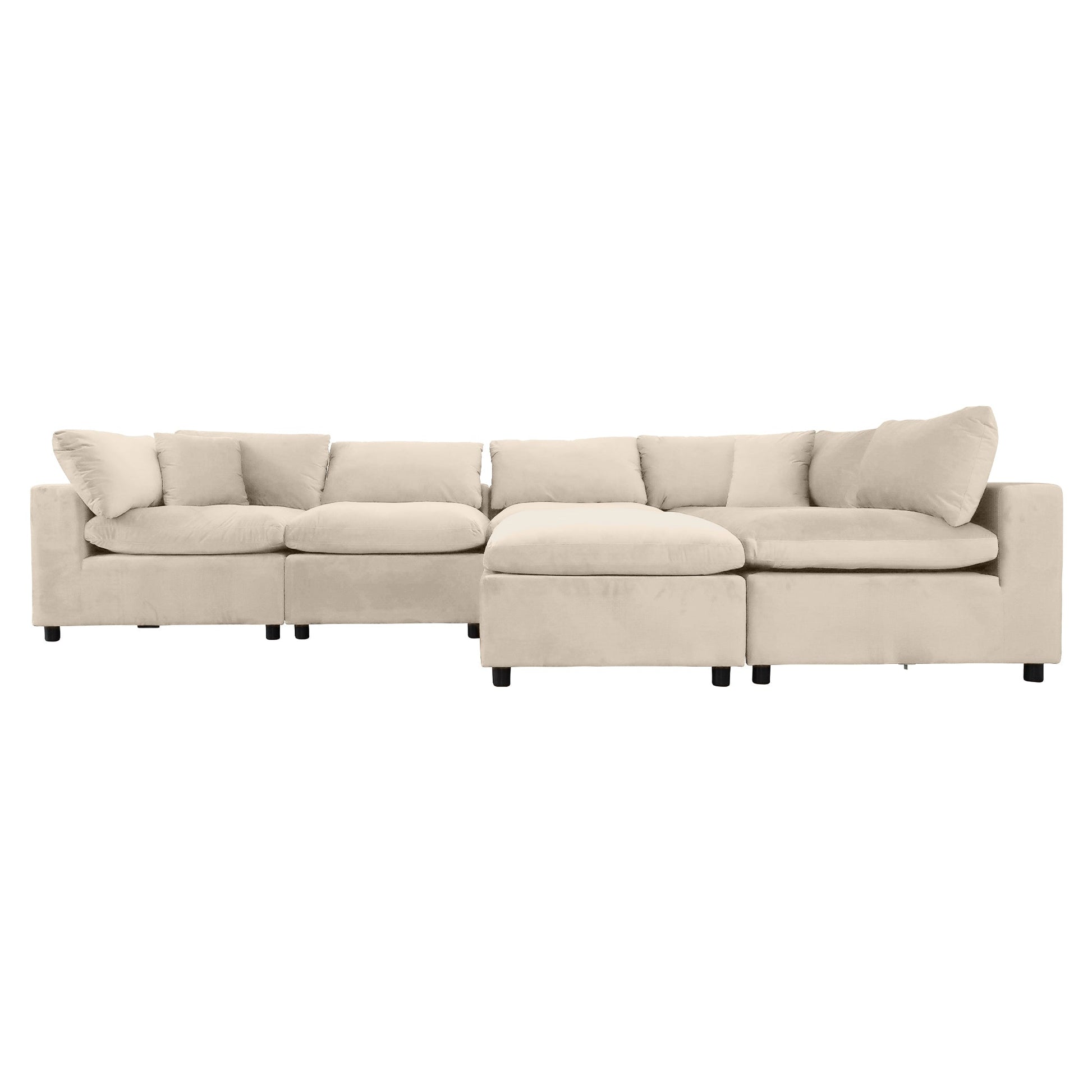 Six Seat Ivory Velvet Sectional Sofa for Living Room