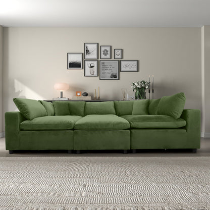 6 Seat Olive Green Velvet Sectional Sofa - Modular Design