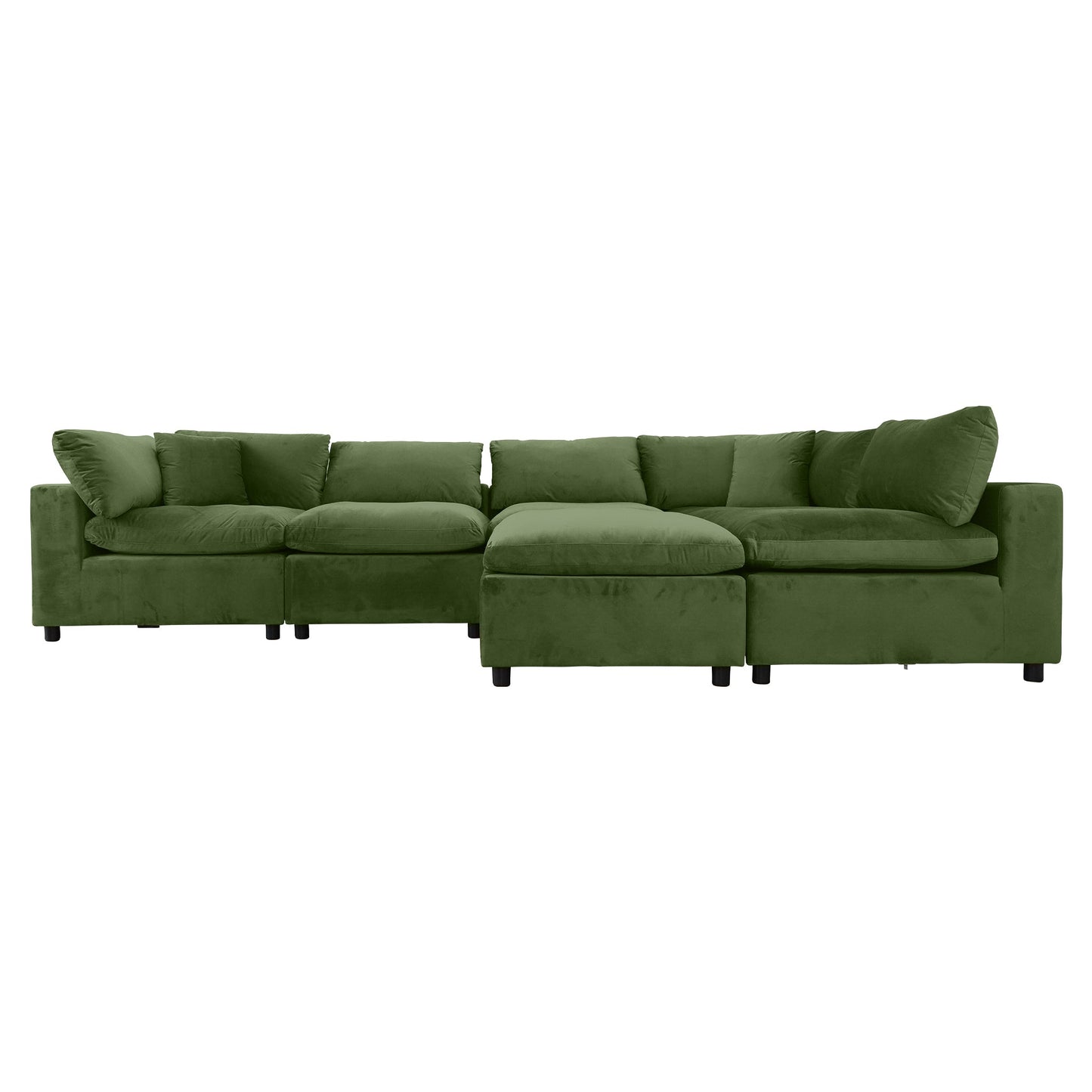 6 Seat Olive Green Velvet Sectional Sofa - Modular Design