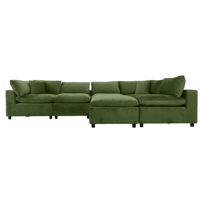 6 Seat Olive Green Velvet Sectional Sofa - Modular Design