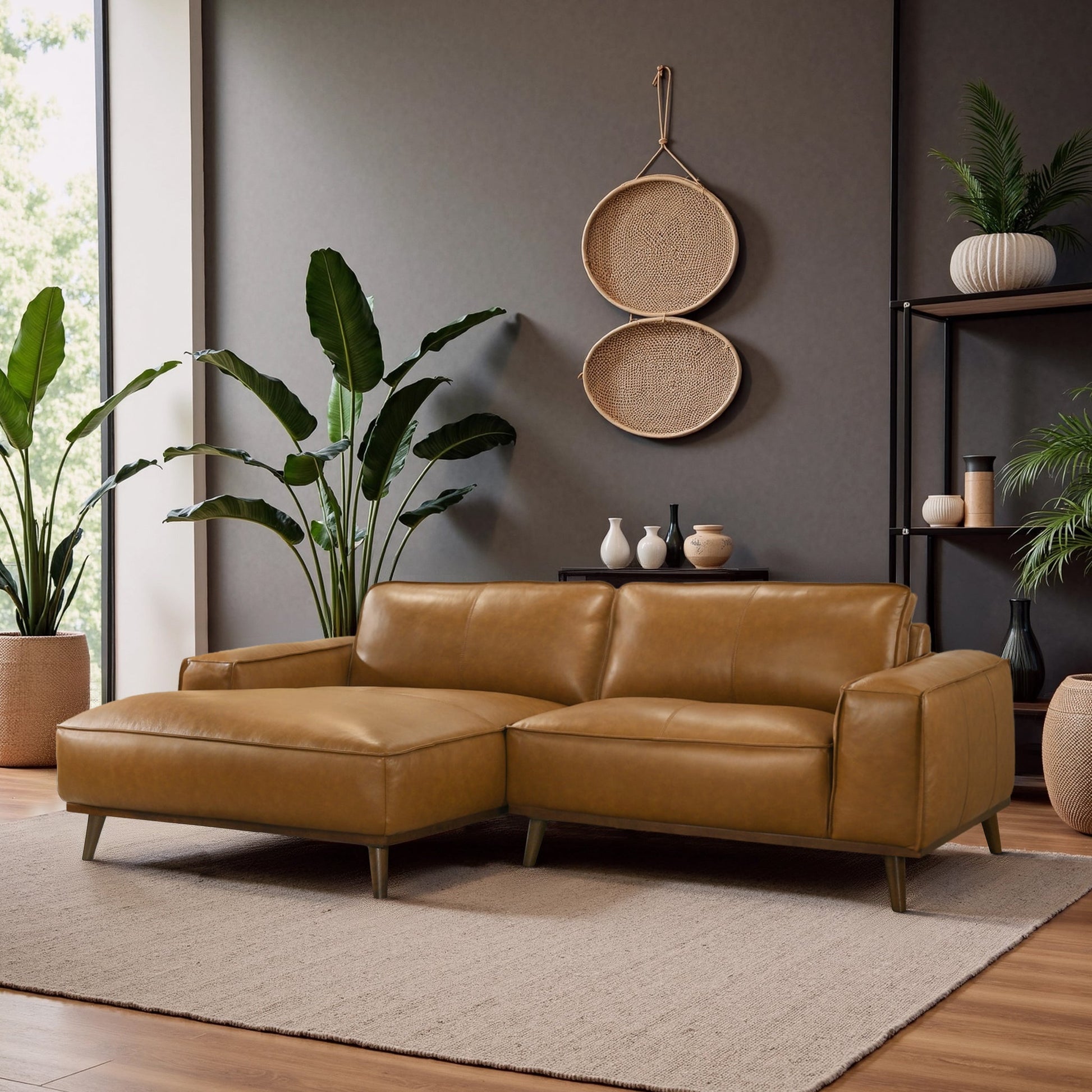 Kerrville Tan Leather Sectional Sofa - 3 Seat Comfort