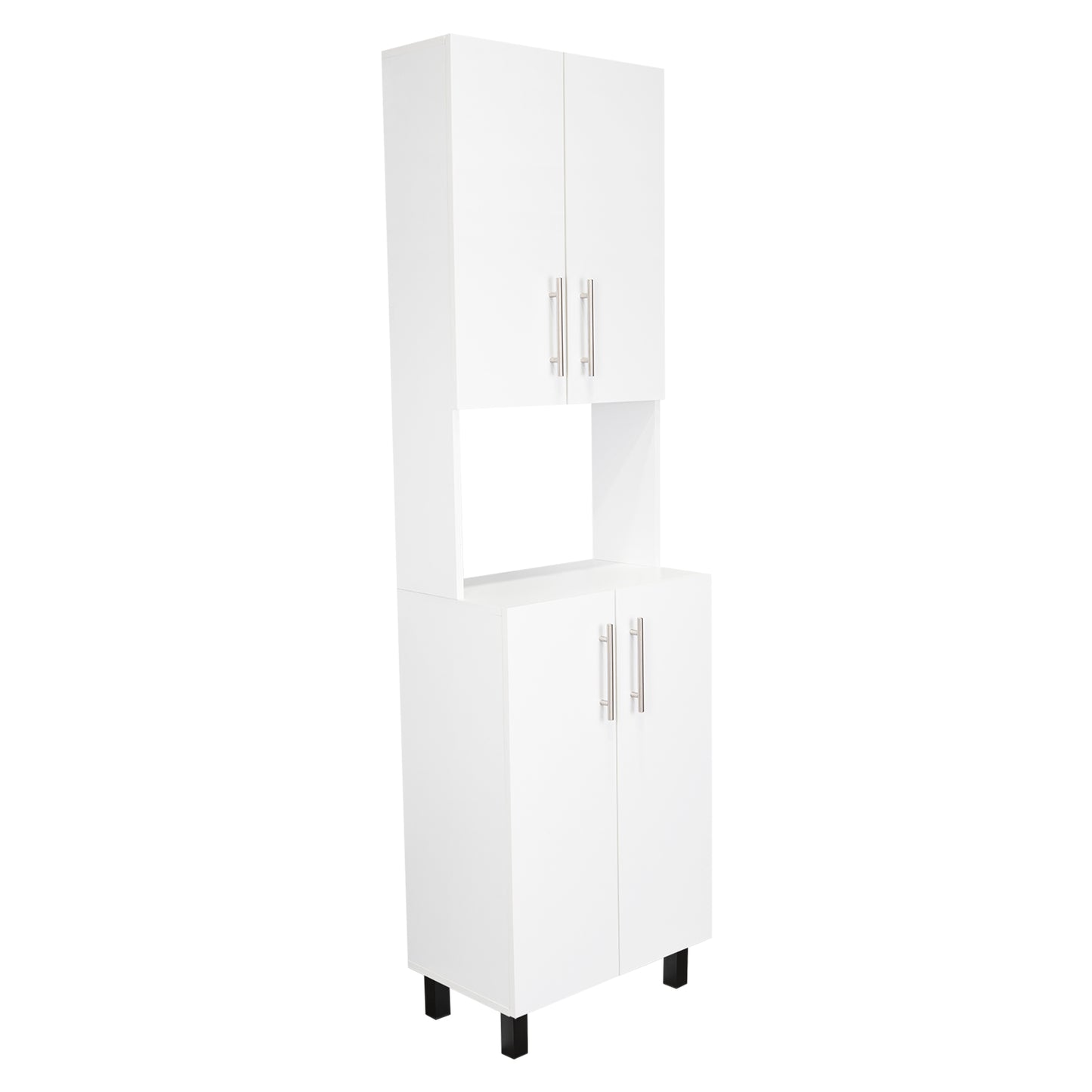 White MDF Kitchen Pantry with Hutch - 76.8" Tall