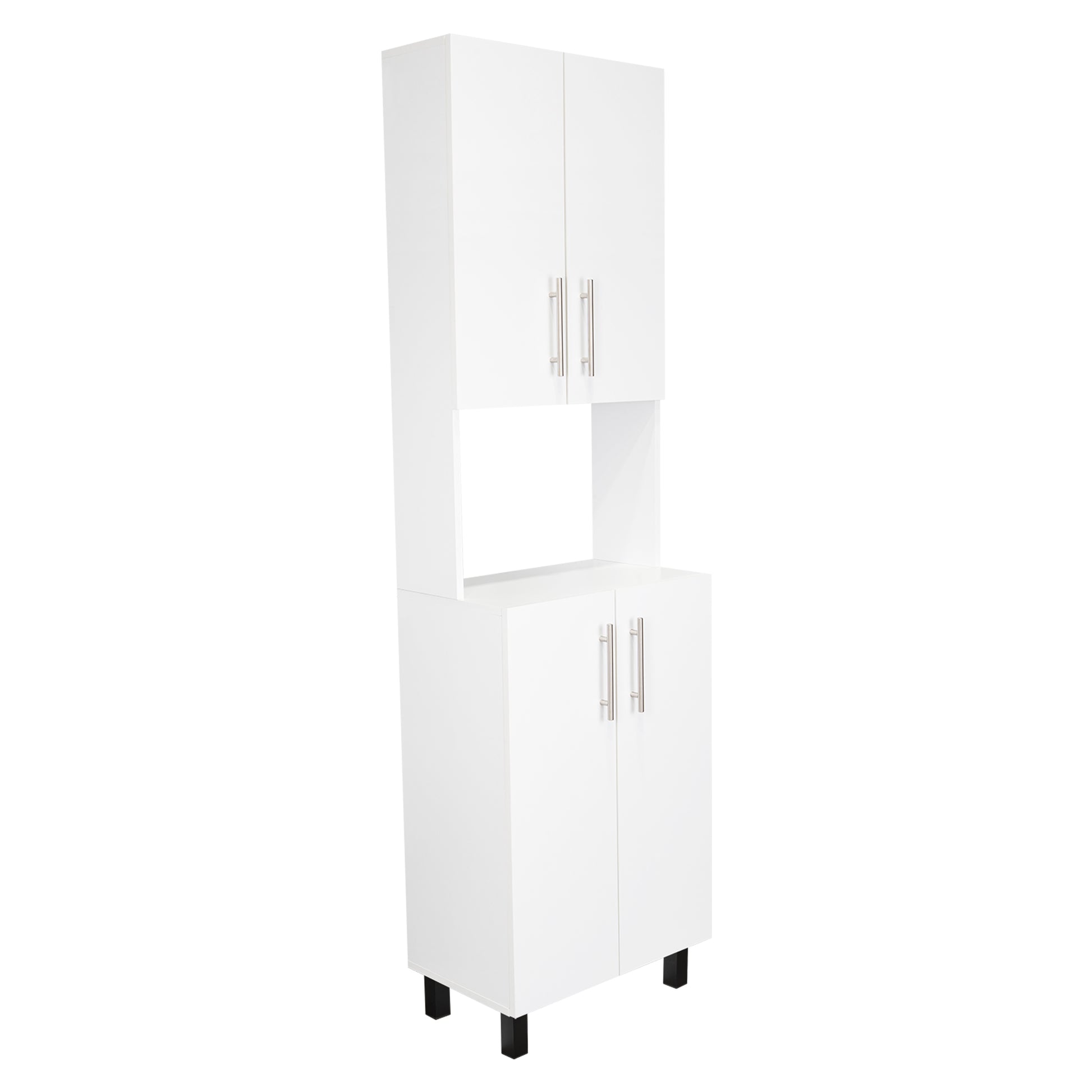 White MDF Kitchen Pantry with Hutch - 76.8" Tall