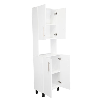 White MDF Kitchen Pantry with Hutch - 76.8" Tall