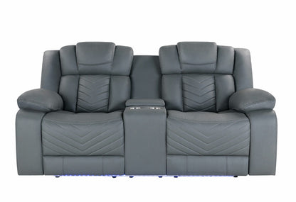 RAIZE GREY 10 POWER CONSOLE RECLINING LOVESEAT WITH LED