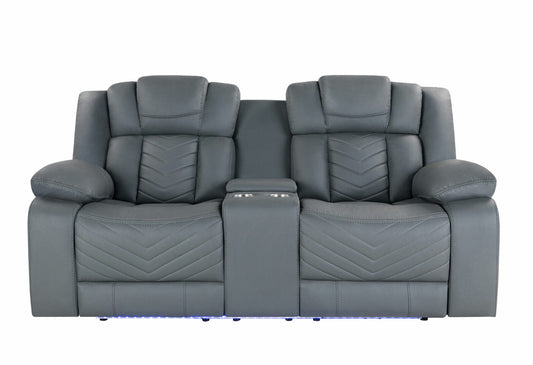 RAIZE GREY 10 POWER CONSOLE RECLINING LOVESEAT WITH LED