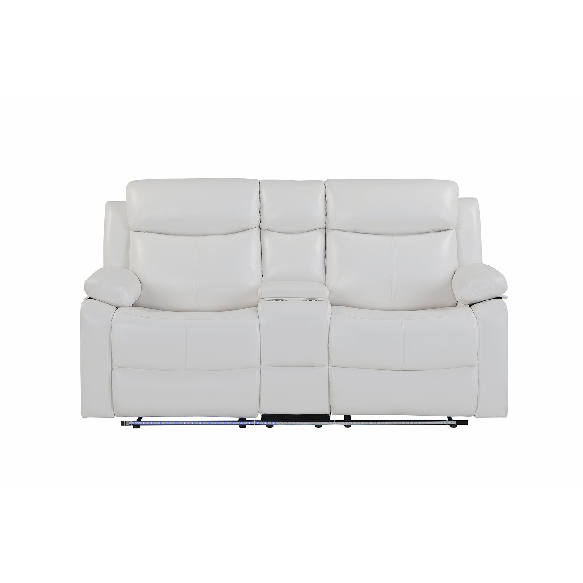 Blanche White Console Reclining Loveseat with LED Lights and Speakers