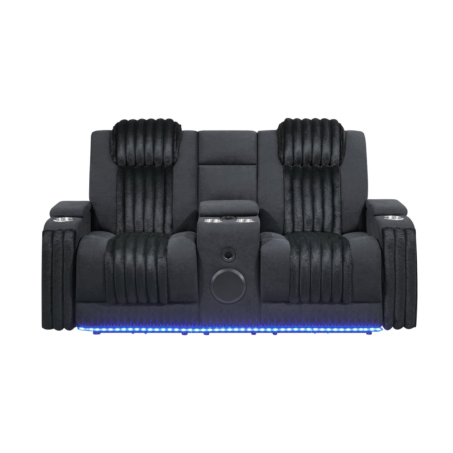 Duran Black Power Reclining loveseat with Power Headrest, LED and Bluetooth Speaker