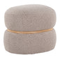 Contemporary Ottoman in Beige Fabric and Natural Wood