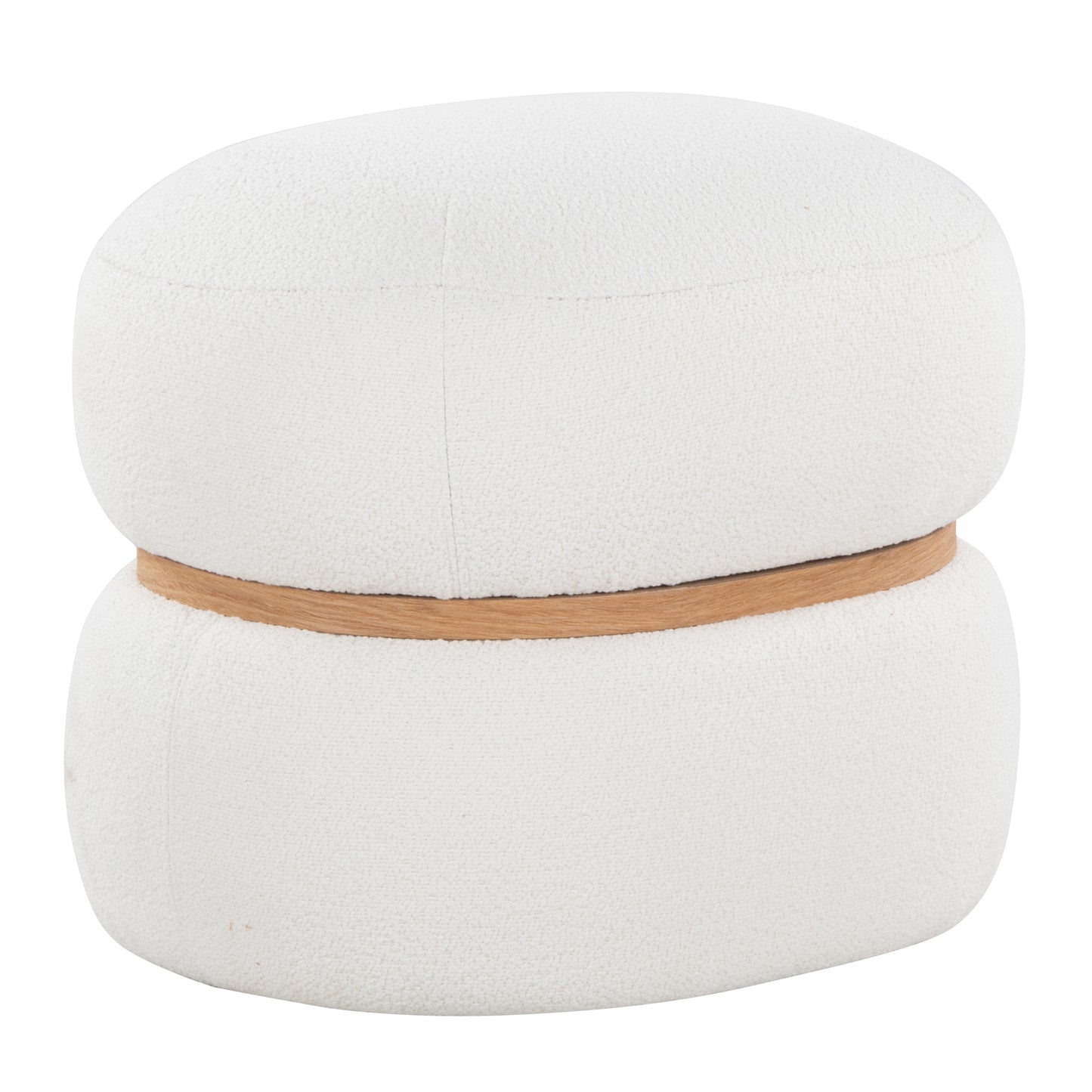 Contemporary Ottoman in Cream Fabric and Natural Wood