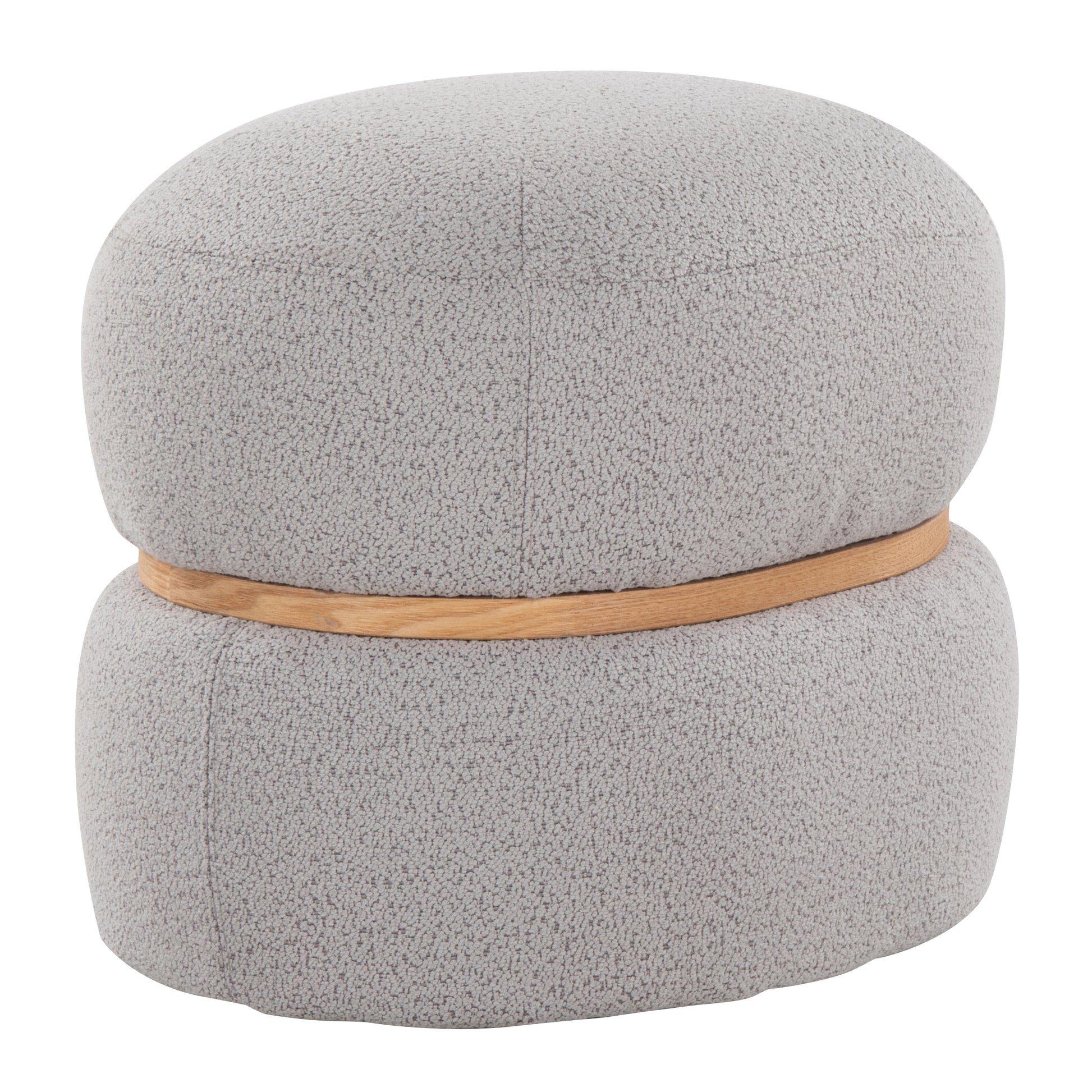 Contemporary Ottoman in Grey Fabric and Natural Wood
