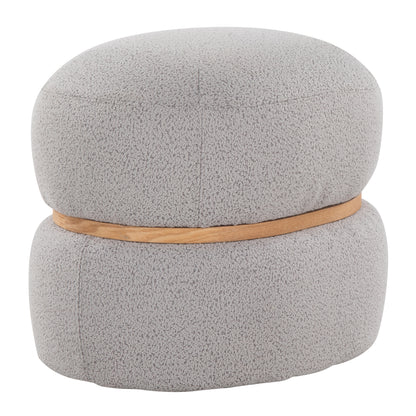 Contemporary Ottoman in Grey Fabric and Natural Wood