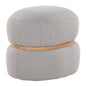 Contemporary Ottoman in Grey Fabric and Natural Wood