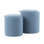Contemporary Nesting Ottoman Set in Blue Fabric and Natural Wood