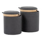 Contemporary Nesting Ottoman Set in Charcoal Fabric and Natural Wood