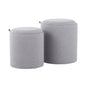 Contemporary Nesting Ottoman Set in Grey Fabric and Natural Wood