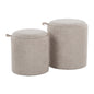 Contemporary Nesting Ottoman Set in Light Brown Fabric and Natural Wood