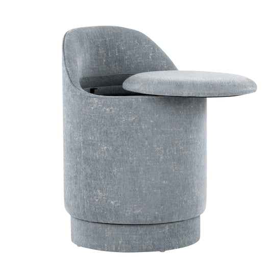 18" Upholstered Vanity Stool with Swivel in Light Blue Fabric