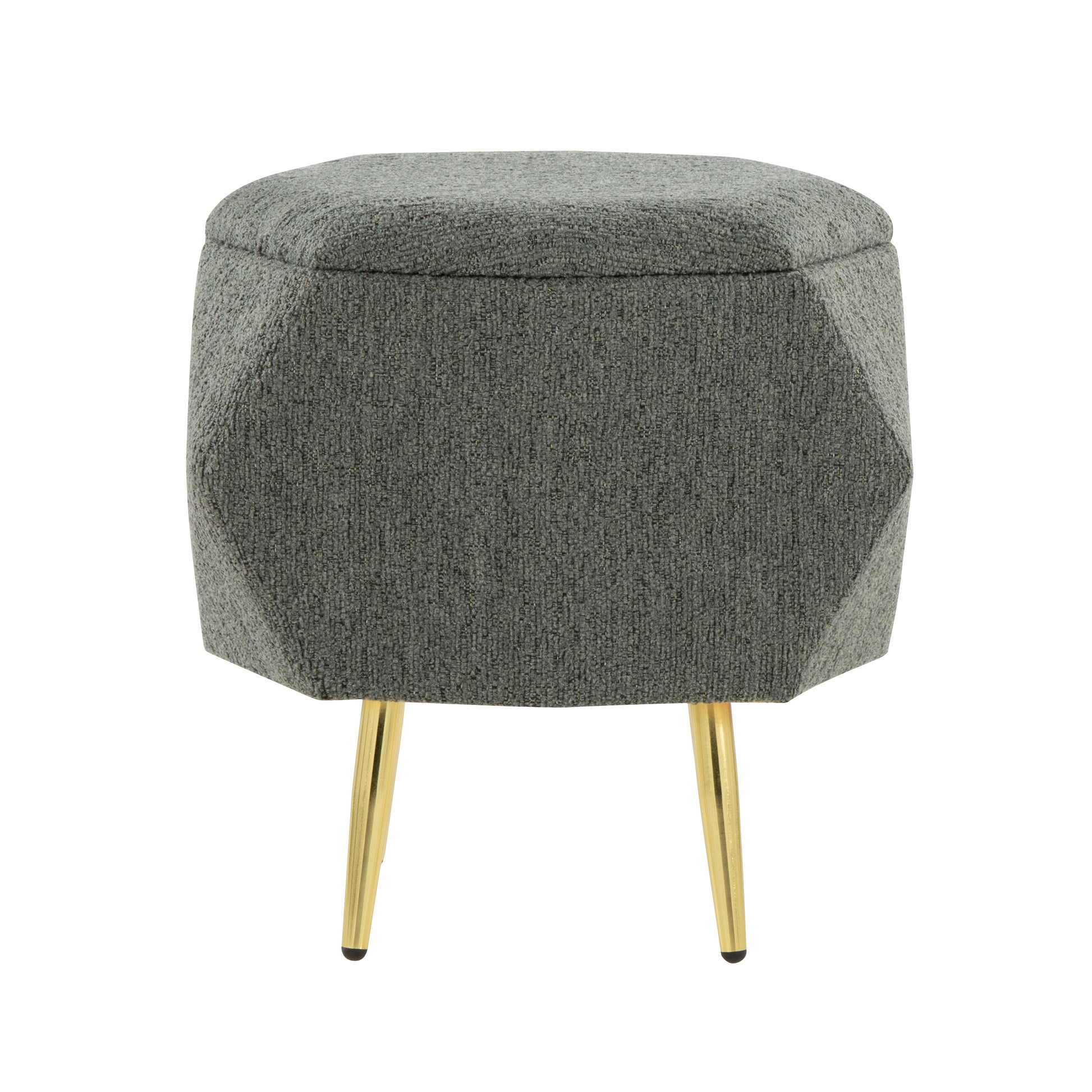 Ottoman in Gold Metal and Green Fabric with Storage