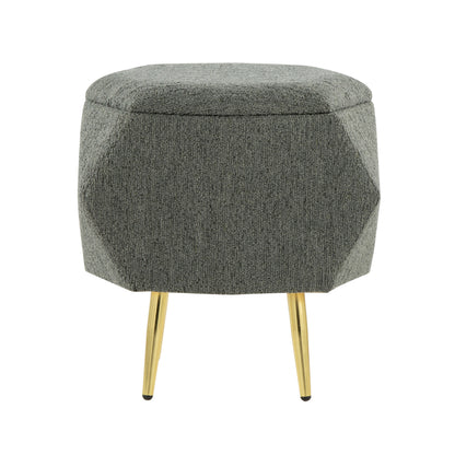 Ottoman in Gold Metal and Green Fabric with Storage
