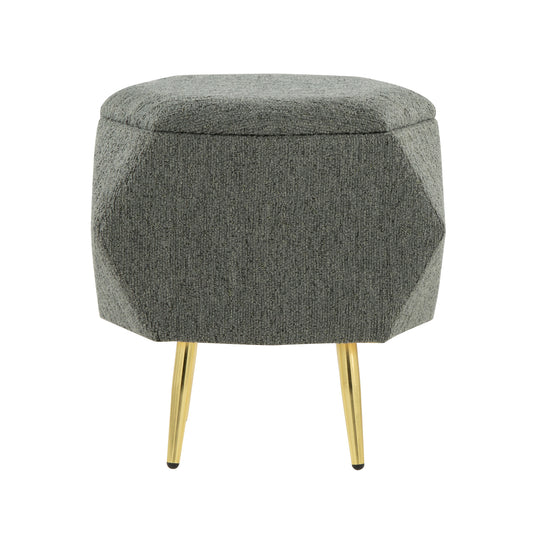 Ottoman in Gold Metal and Green Fabric with Storage