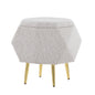 Ottoman in Gold Metal and Light Grey Fabric with Storage