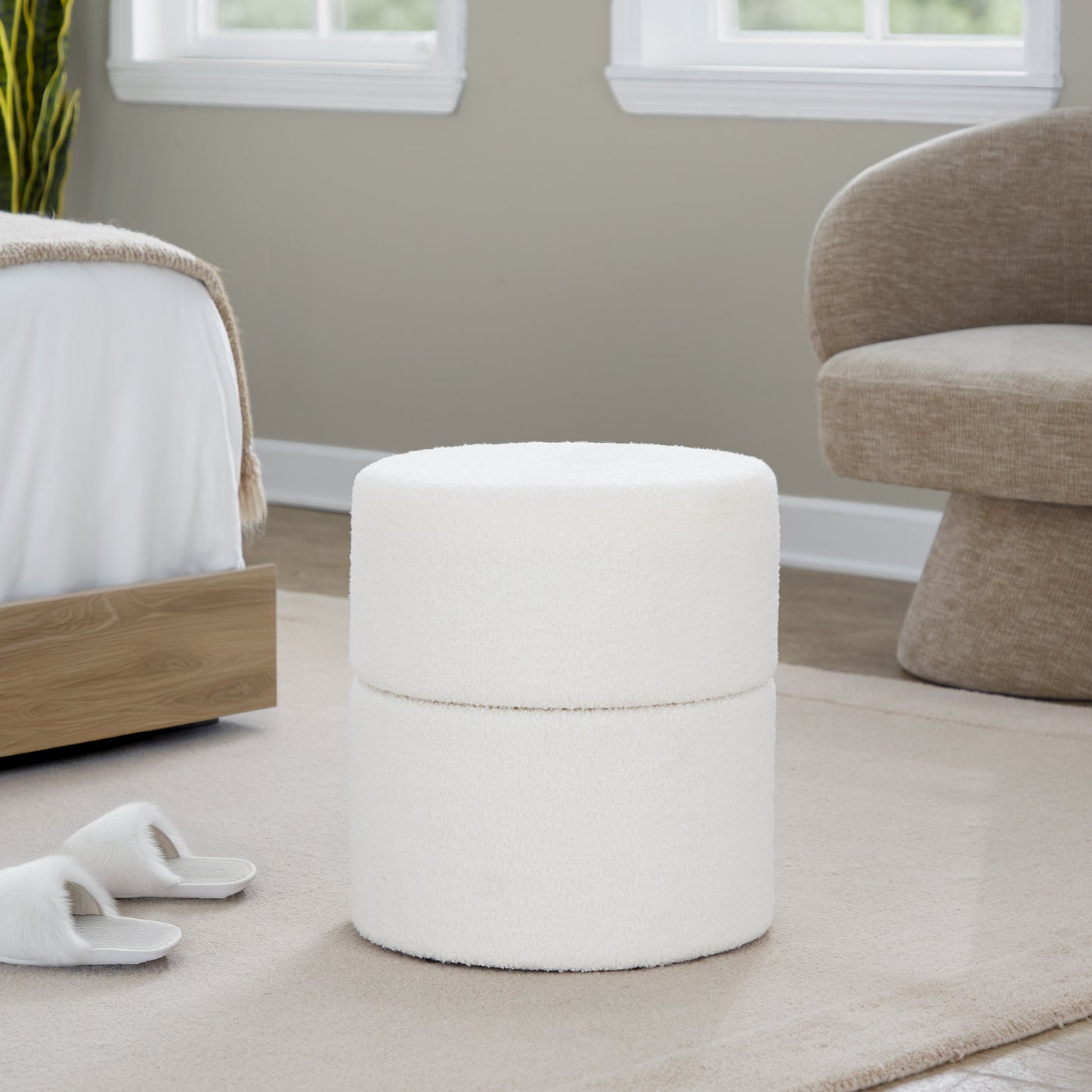 18" Swivel Ottoman in Cream Polyester Fabric