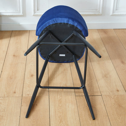 Living Room Blue Velvet Bar Stools Set of 2, Counter Height Bar Chairs with Metal