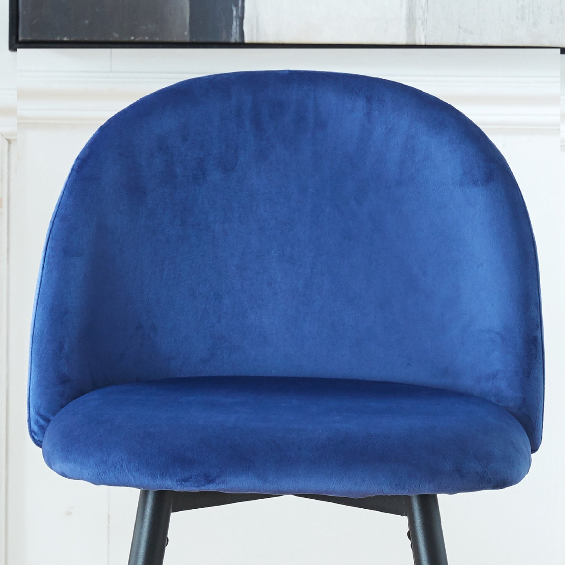 Living Room Blue Velvet Bar Stools Set of 2, Counter Height Bar Chairs with Metal