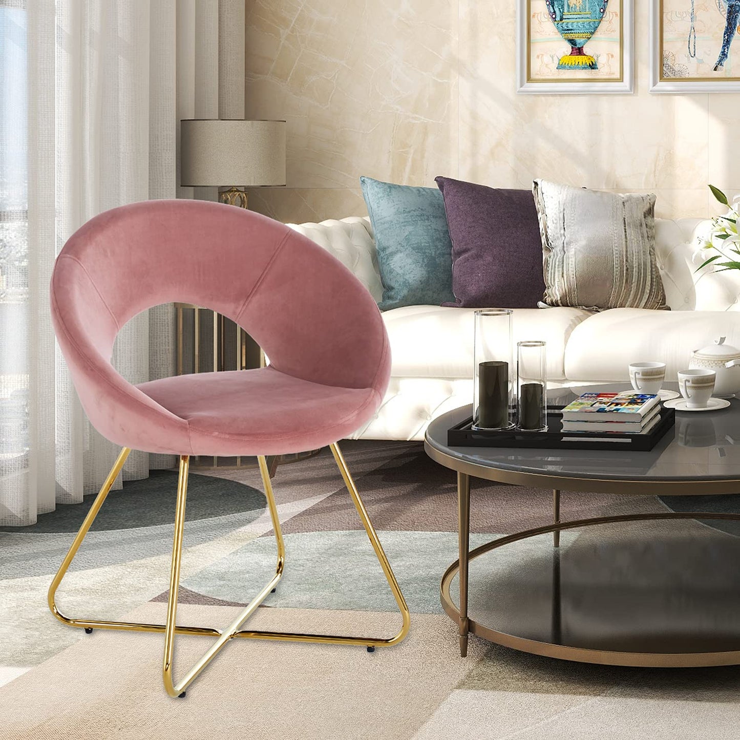 Pink Velvet Oversized Accent Chair - 19.69" L x 22.83" W x 31.50" H for Living Room
