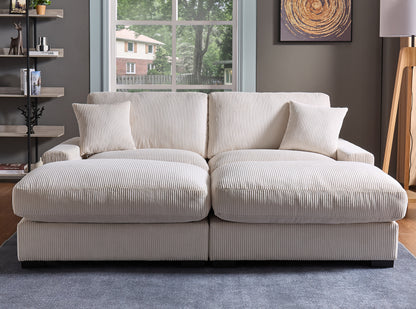 Cream Corduroy 4 Seat Sectional Sofa - Oversized Modular Couch for Living Room