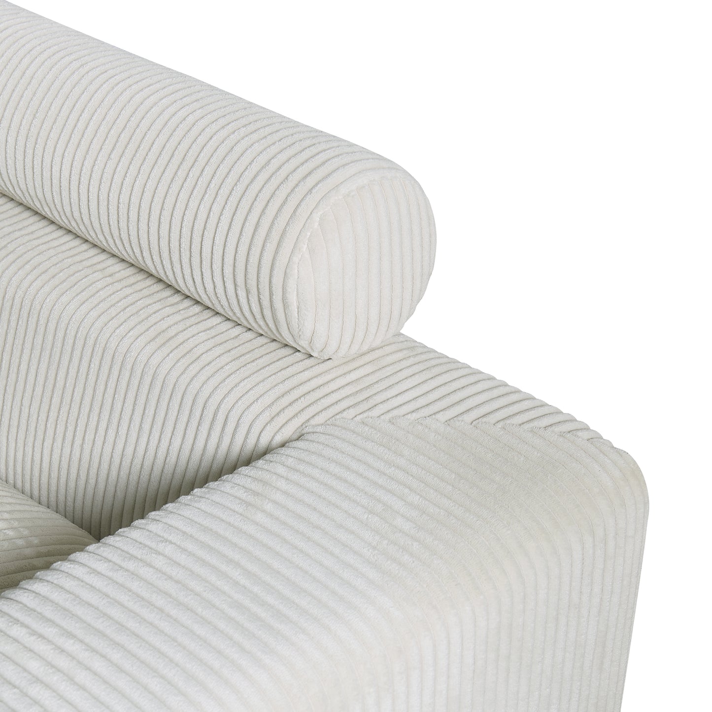 Cream Corduroy 4 Seat Sectional Sofa - Oversized Modular Couch for Living Room