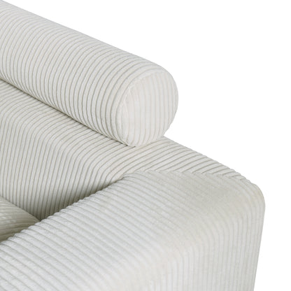 Cream Corduroy 4 Seat Sectional Sofa - Oversized Modular Couch for Living Room