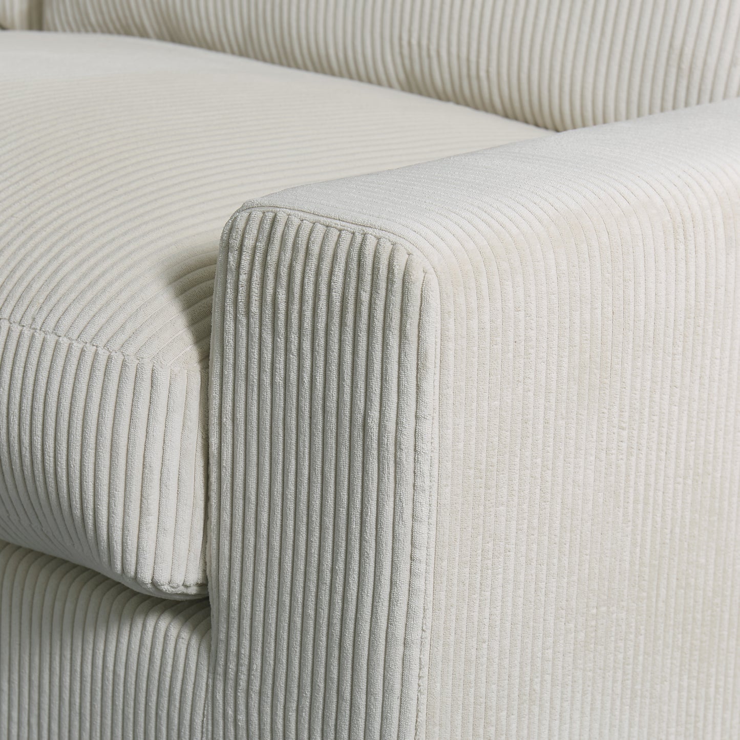 Cream Corduroy 4 Seat Sectional Sofa - Oversized Modular Couch for Living Room