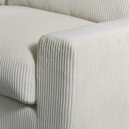 Cream Corduroy 4 Seat Sectional Sofa - Oversized Modular Couch for Living Room