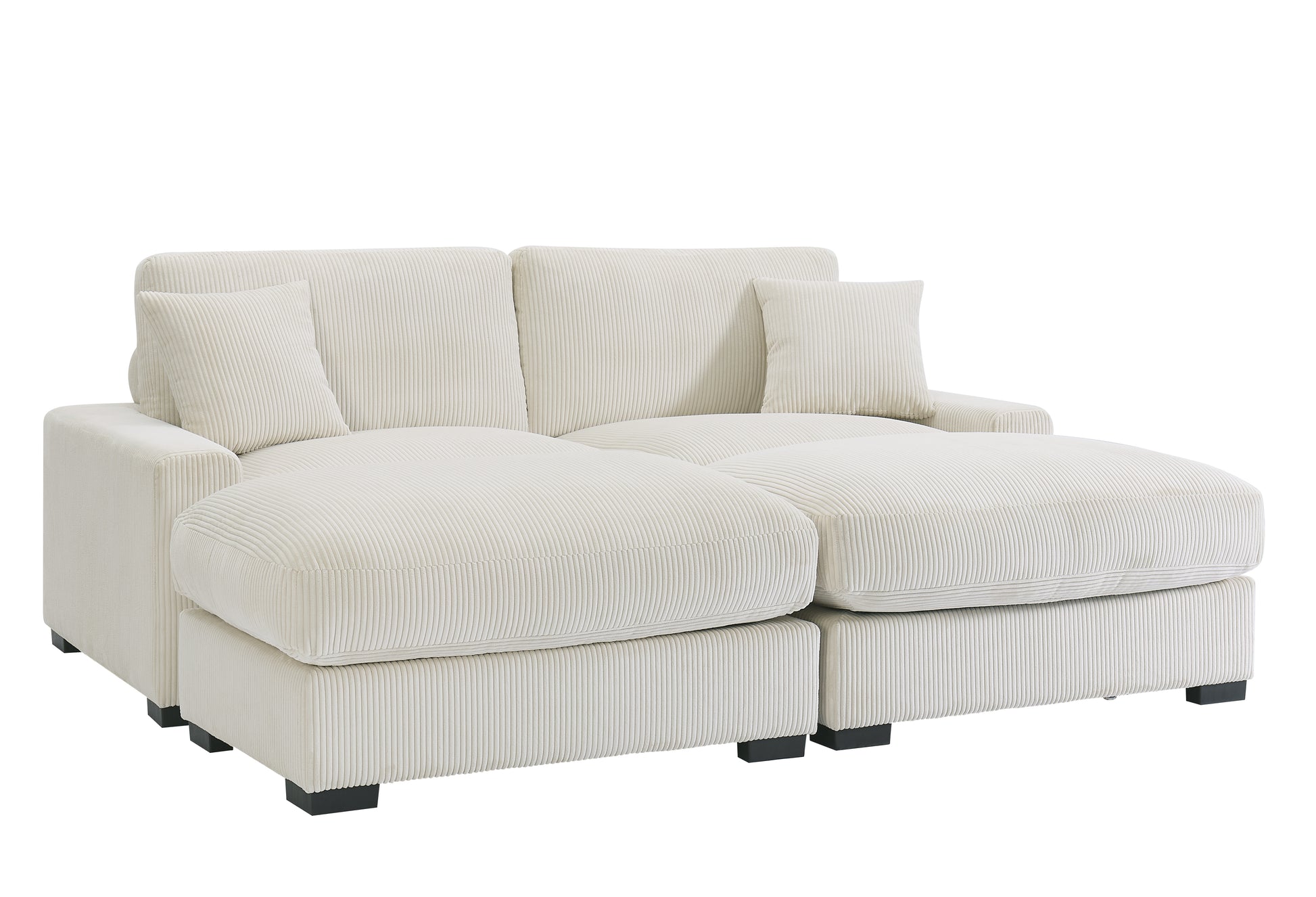 Cream Corduroy 4 Seat Sectional Sofa - Oversized Modular Couch for Living Room